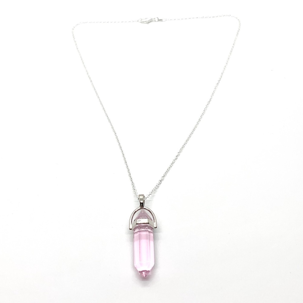 Transparent Pink Hexagonal Pendant Necklace